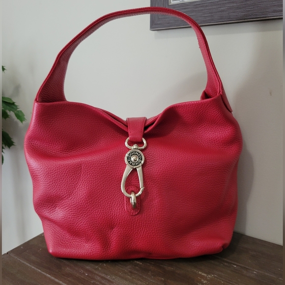Dooney & Bourke Red Pebbled Leather Logo Lock Hobo Bag - Picture 1 of 15